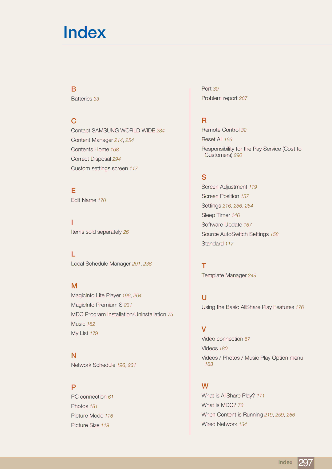 Samsung PE40C user manual Index 