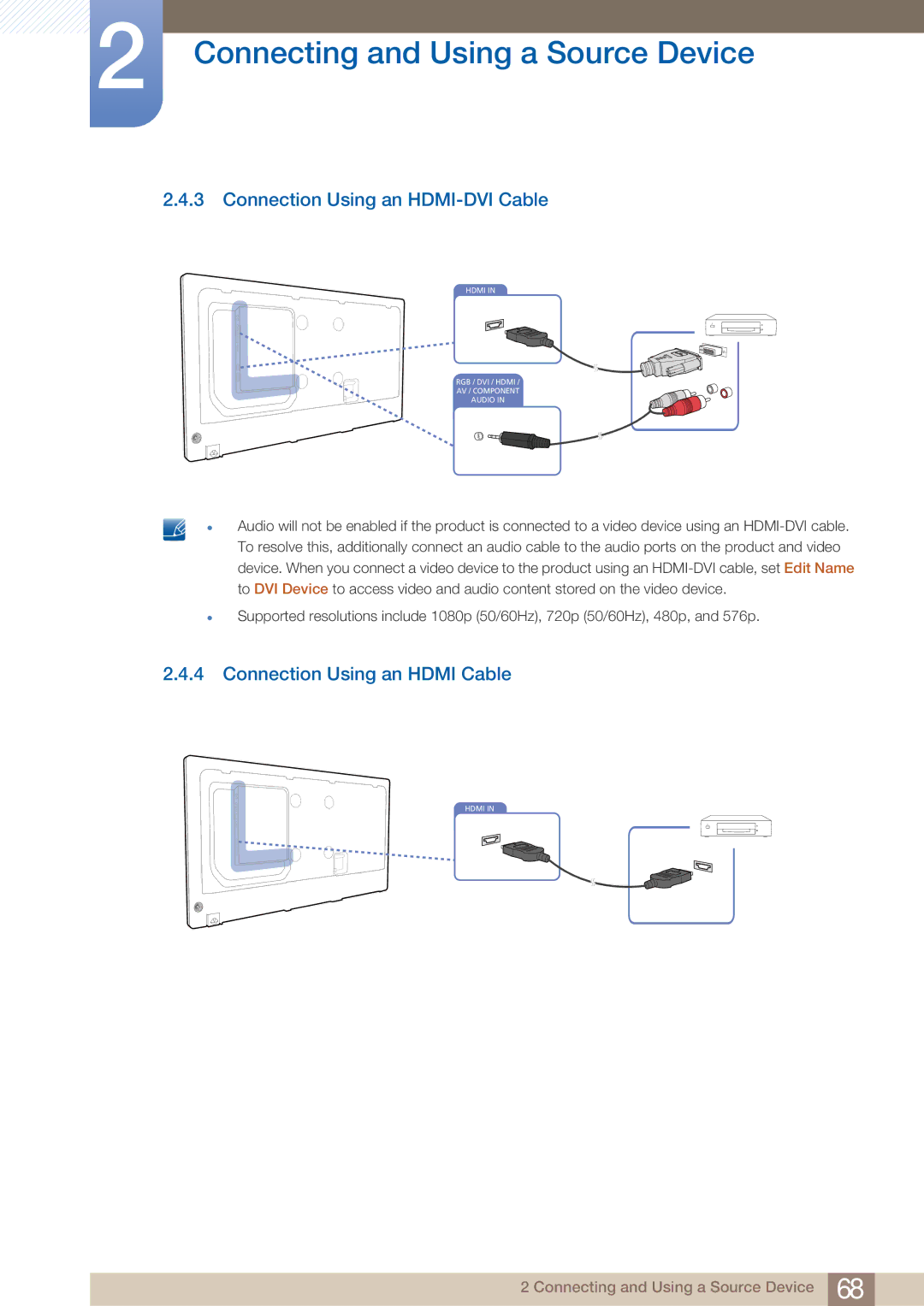 Samsung PE40C user manual Connection Using an HDMI-DVI Cable, Connection Using an Hdmi Cable 