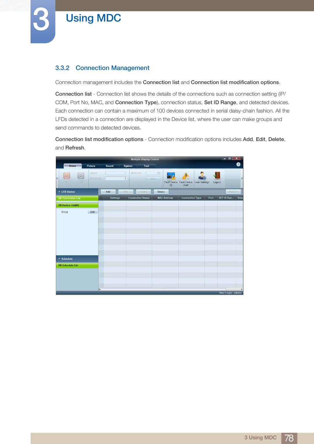 Samsung PE40C user manual Connection Management 