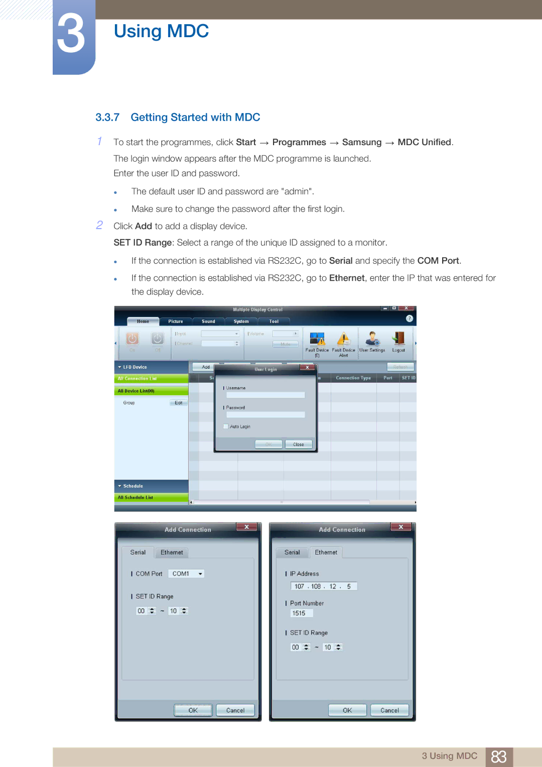 Samsung PE40C user manual Getting Started with MDC 