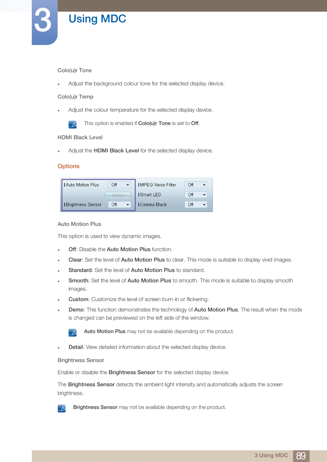 Samsung PE40C user manual Options 