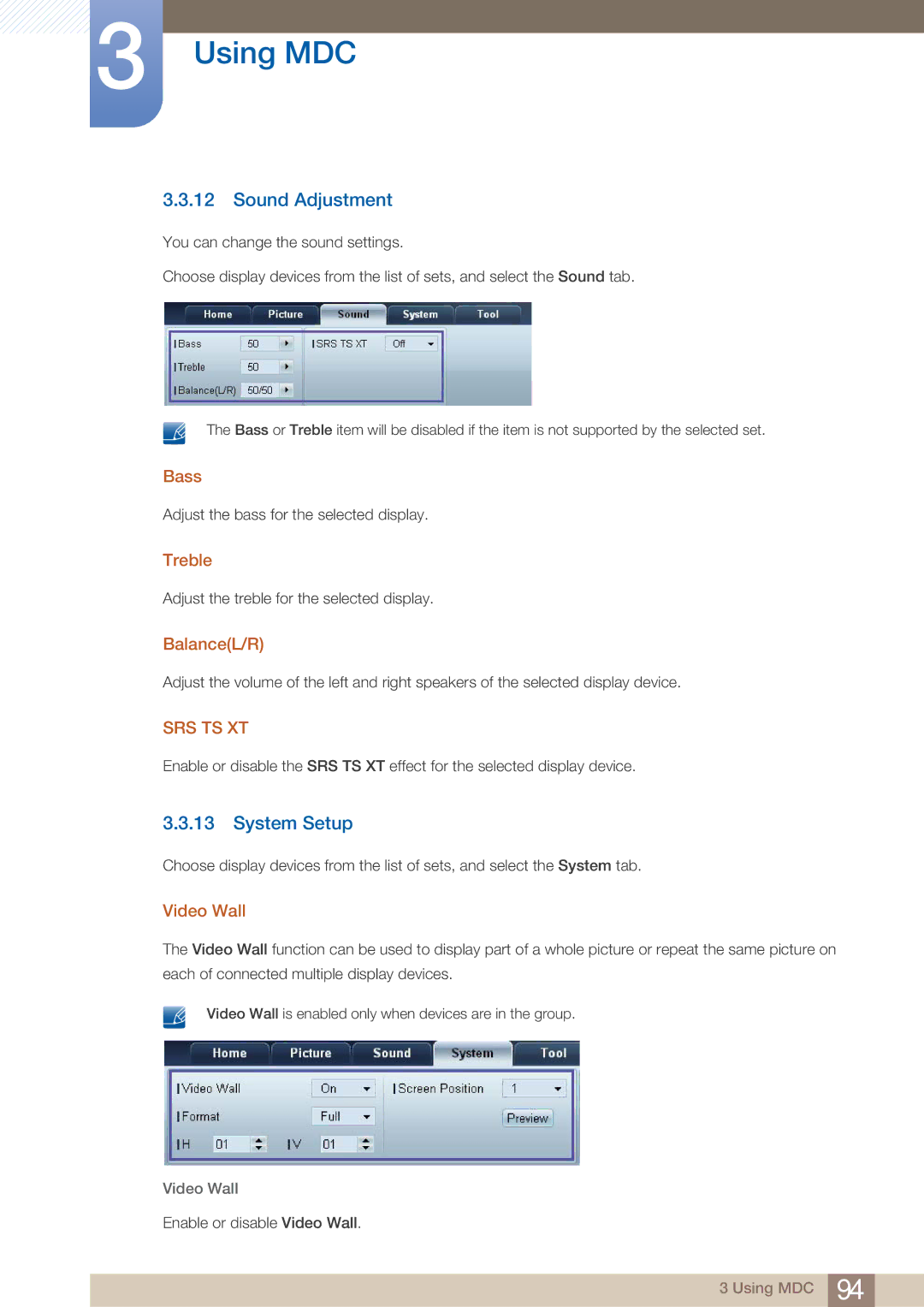 Samsung PE40C user manual Sound Adjustment, System Setup 