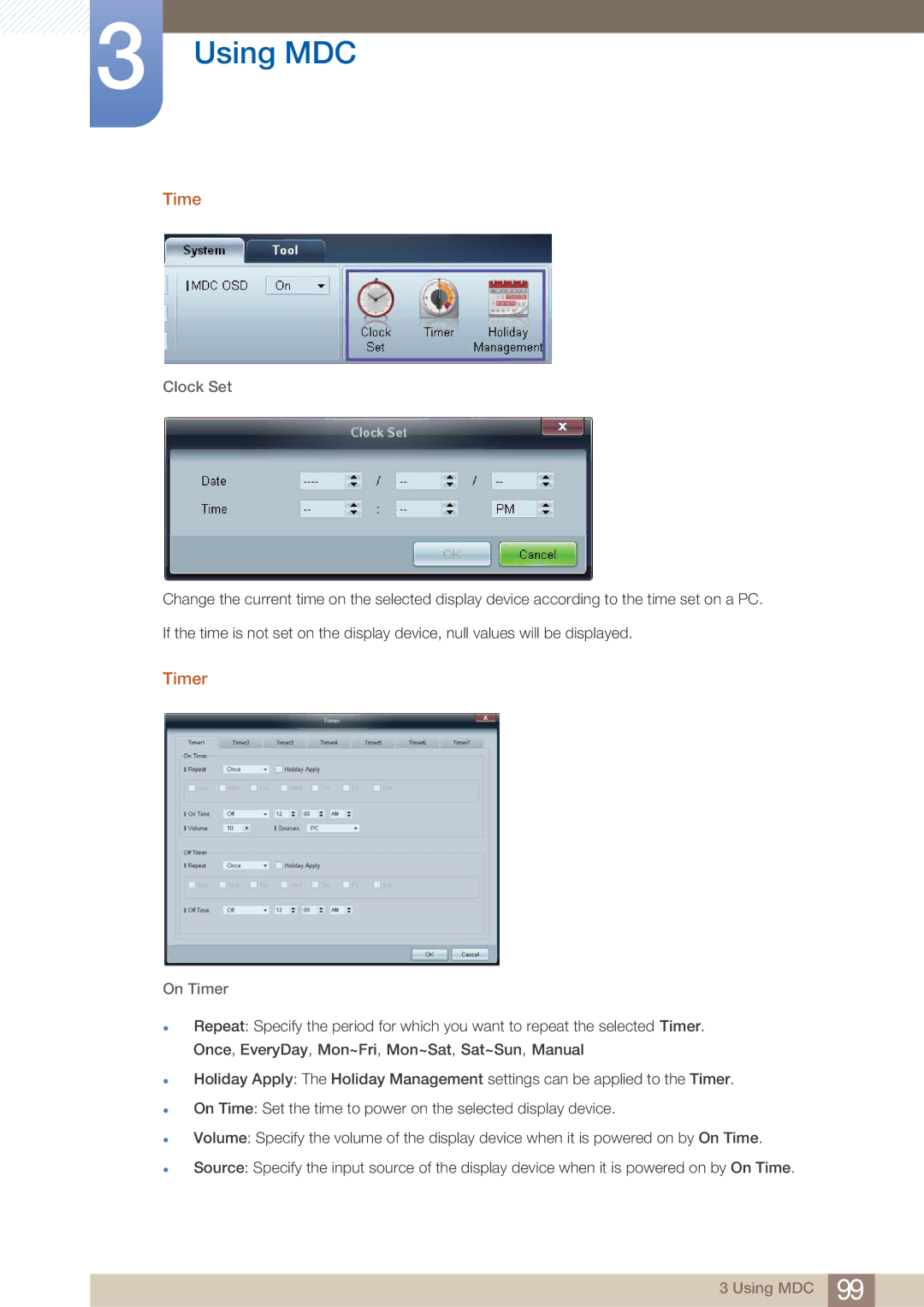 Samsung PE40C user manual Clock Set, On Timer 