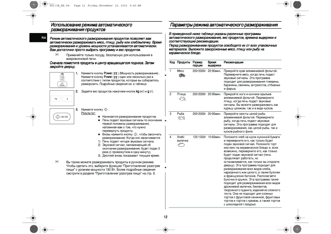 Samsung PG113R-S/BWT manual ‡‡ÏÂÚ˚ ÂÊËÏ‡ ‡‚ÚÓÏ‡ÚË˜ÂÒÍÓ„Ó ‡ÁÏÓ‡ÊË‚‡ÌËﬂ, Òóóú‚Âúòú‚Û˛˘Ëâ Âíóïâì‰‡ˆëë 