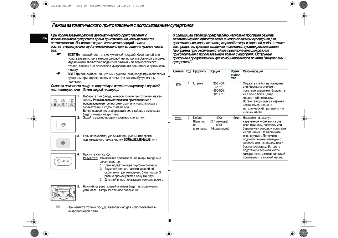 Samsung PG113R-S/BWT Òûôâ„Ëî¸, Íìóôíû êÂÊËÏ‡ ‡‚ÚÓÏ‡ÚË˜ÂÒÍÓ„Ó ÔË„ÓÚÓ‚ÎÂÌËﬂ Ò, ËËÏ‚ÓÎ äÓ‰ Ó‰ÛÍÚ˚ ÈÓˆËﬂ ÂÏﬂ, ‚˚‰Â, Êíë 