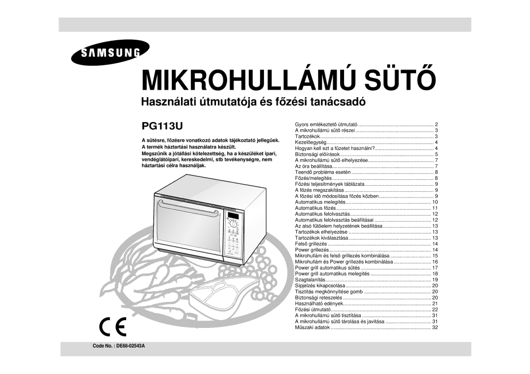 Samsung PG113U-S/XEH manual Mikrohullámú SÜT Ő, Termék háztartási használatra készült 