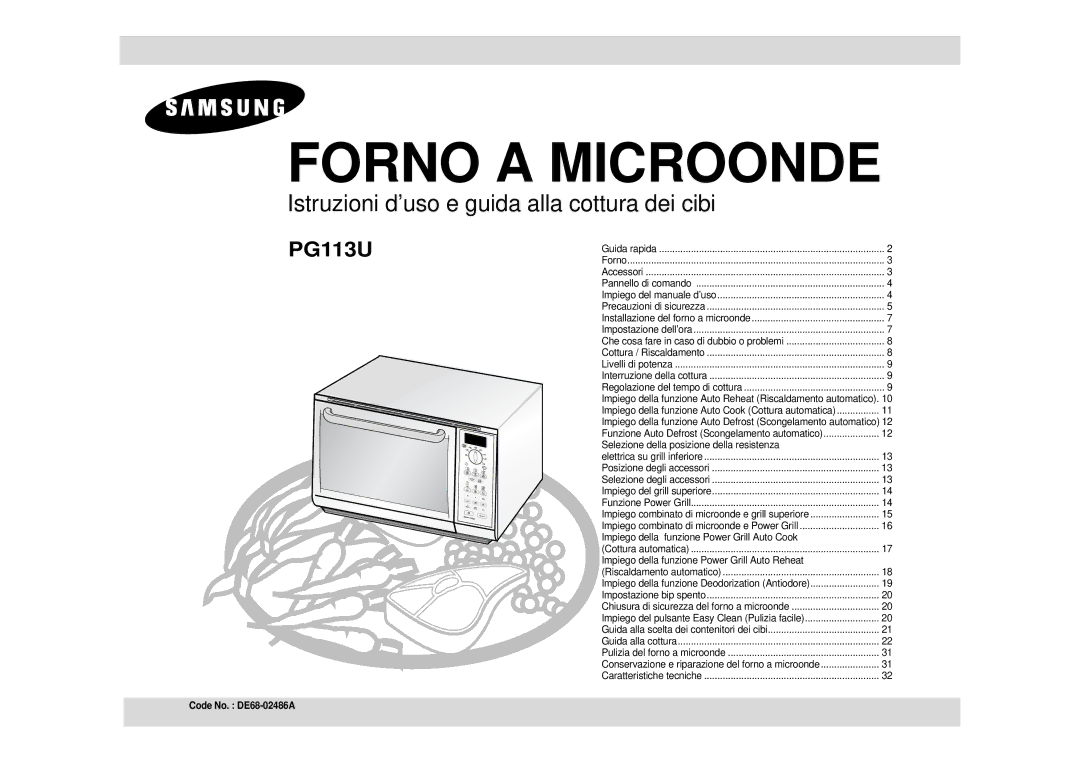 Samsung PG113U-S/XET manual Forno a Microonde 