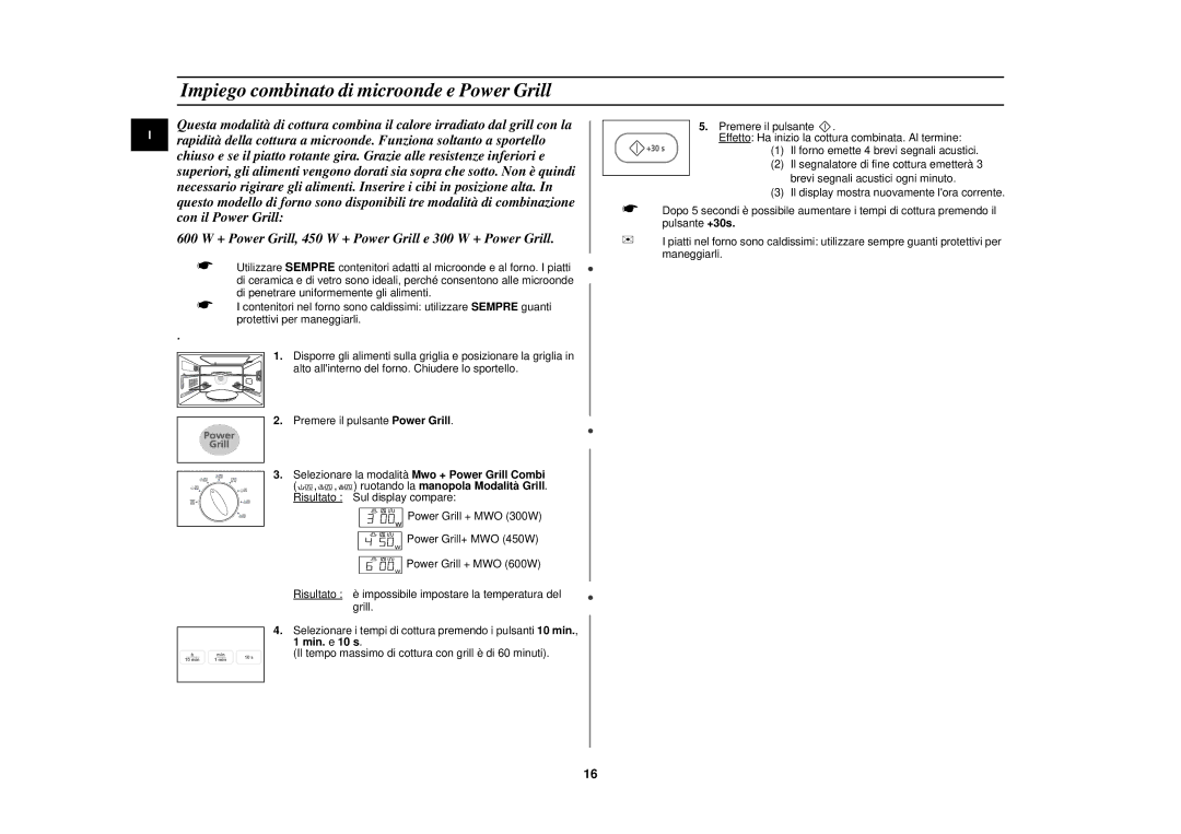 Samsung PG113U-S/XET manual Impiego combinato di microonde e Power Grill 