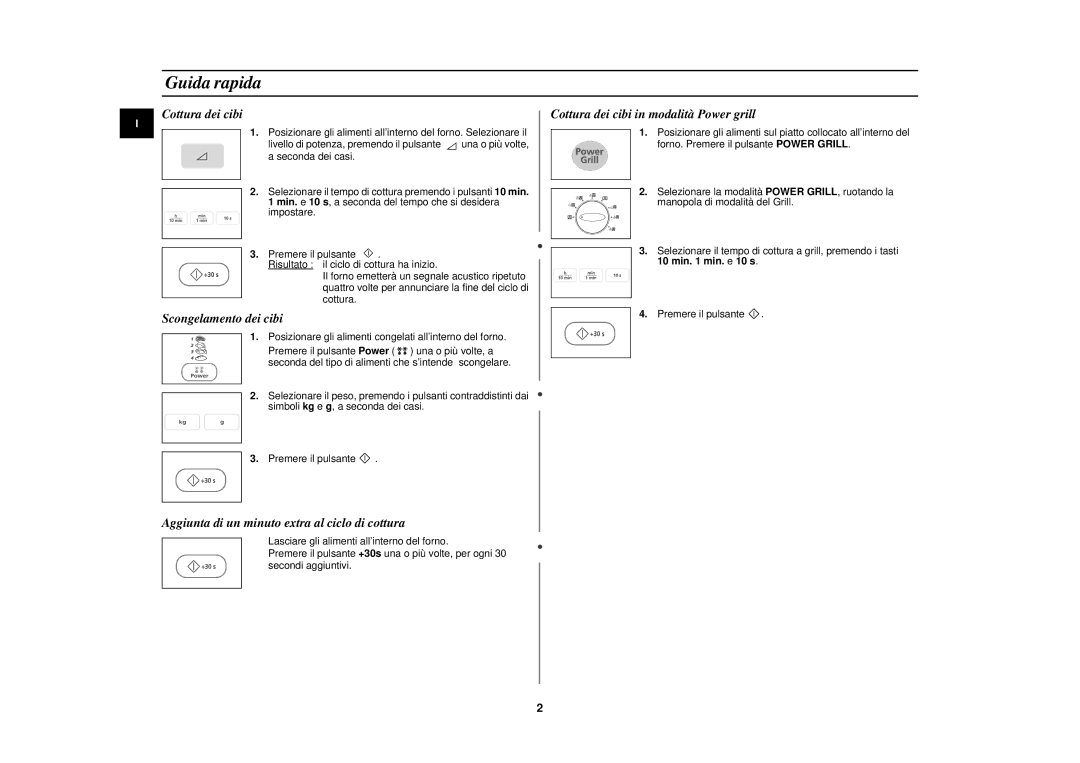 Samsung PG113U-S/XET manual Guida rapida, Cottura dei cibi 