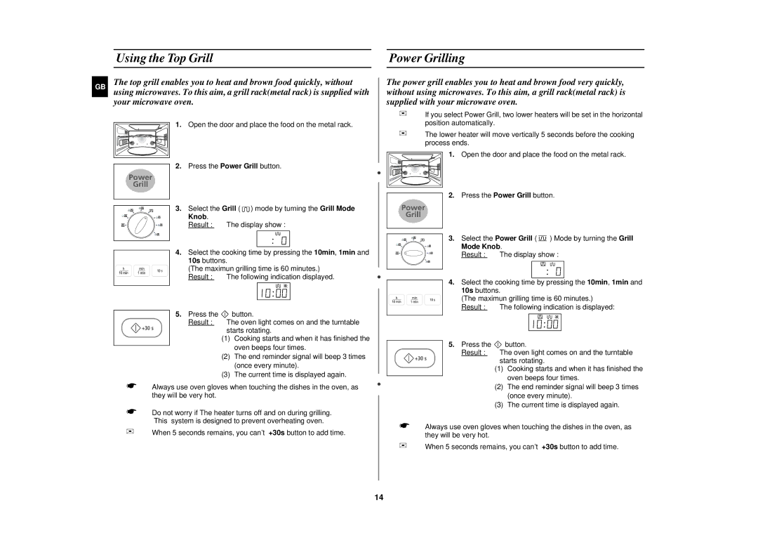 Samsung PG113U technical specifications Using the Top Grill, Power Grilling, Mode Knob 