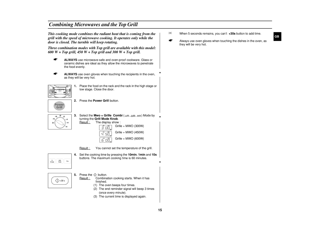 Samsung PG113U technical specifications Combining Microwaves and the Top Grill, Turning the Grill Mode Knob 