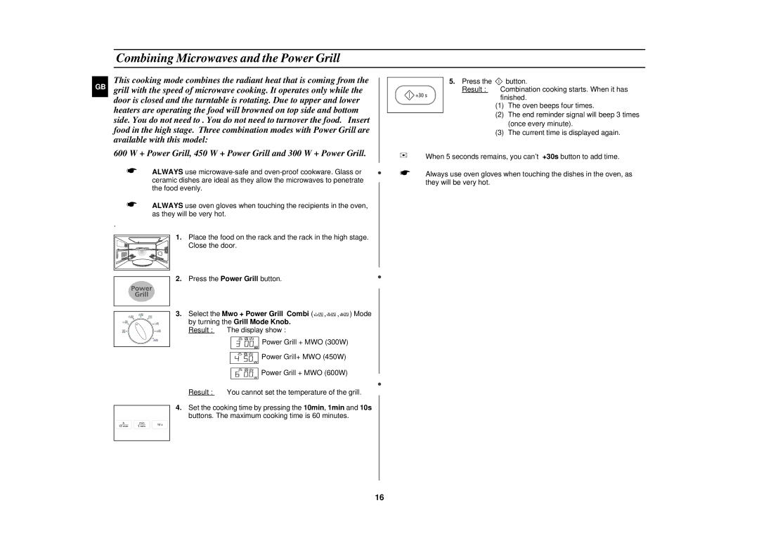 Samsung PG113U technical specifications Combining Microwaves and the Power Grill 