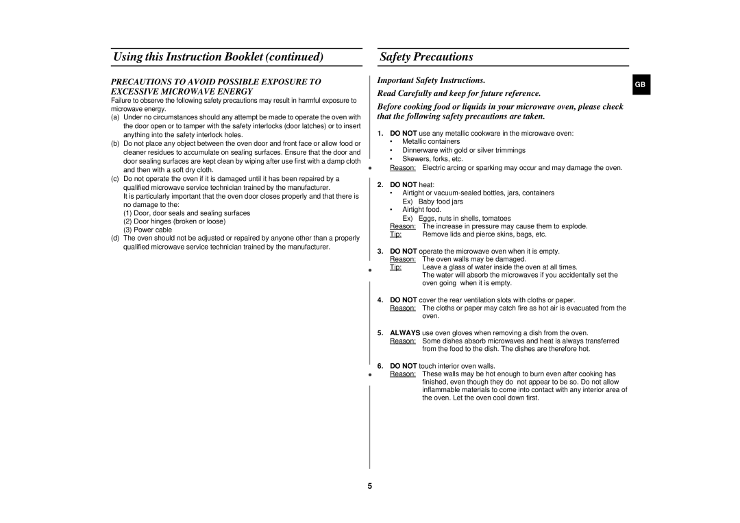 Samsung PG113U technical specifications Safety Precautions, Do not heat 