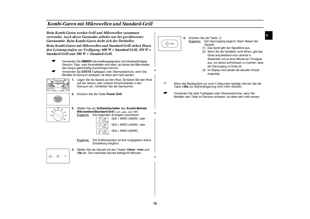 Samsung PG113U-S/XEG, PG113U/XEG manual Kombi-Garen mit Mikrowellen und Standard-Grill 