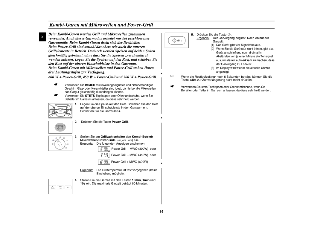 Samsung PG113U/XEG, PG113U-S/XEG manual Kombi-Garen mit Mikrowellen und Power-Grill 