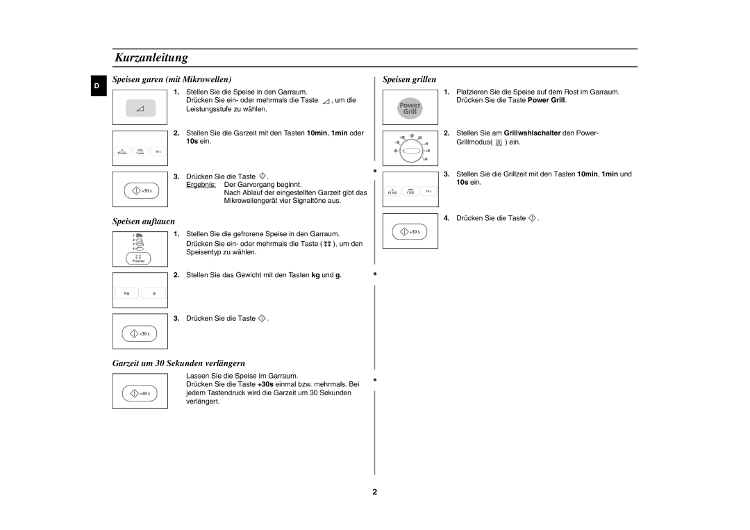 Samsung PG113U/XEG, PG113U-S/XEG manual Kurzanleitung, Stellen Sie am Grillwahlschalter den Power- Grillmodus ein 