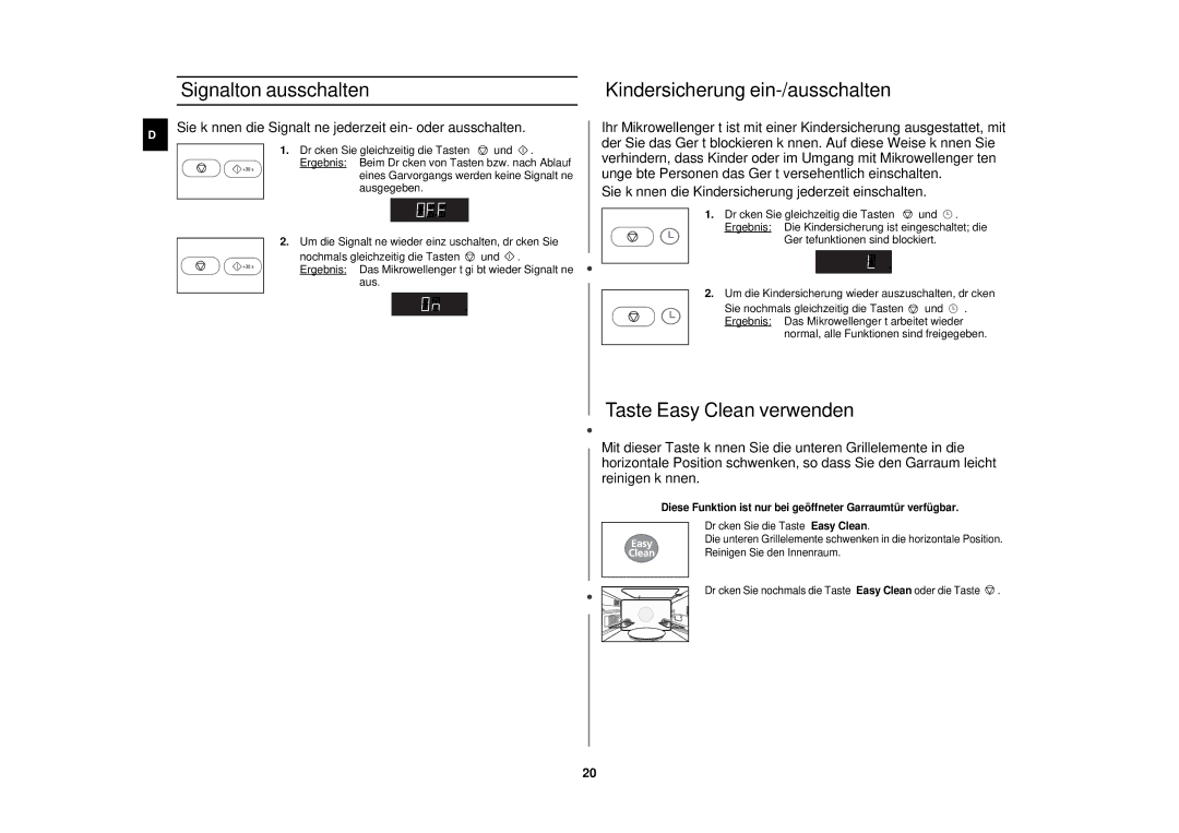 Samsung PG113U/XEG, PG113U-S/XEG manual Signalton ausschalten, Taste Easy Clean verwenden 