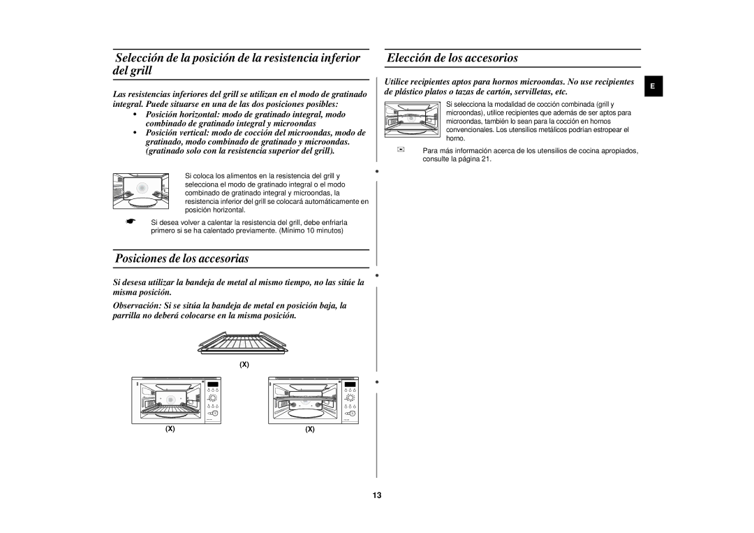 Samsung PG117U-S/XEC manual Elección de los accesorios, Posiciones de los accesorias 