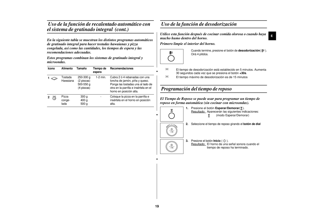 Samsung PG117U-S/XEC manual Uso de la función de desodorización, Presione el botón Esperar/Demorar 