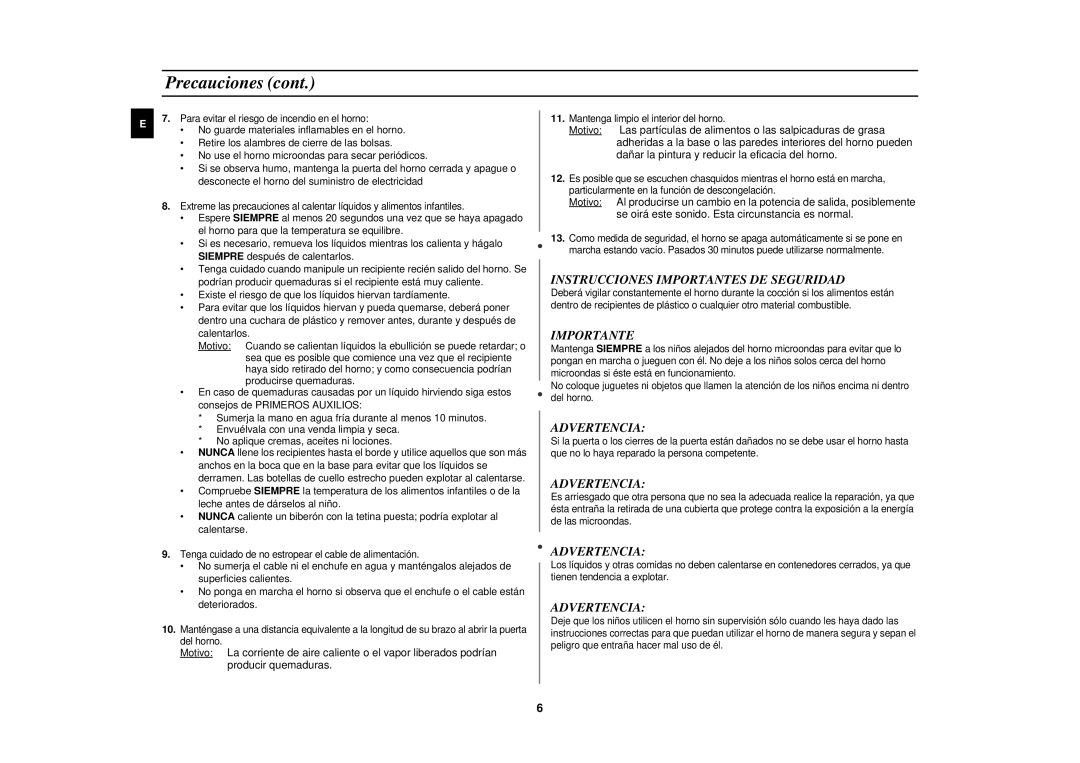 Samsung PG117U-S/XEC manual Instrucciones Importantes DE Seguridad, Advertencia 