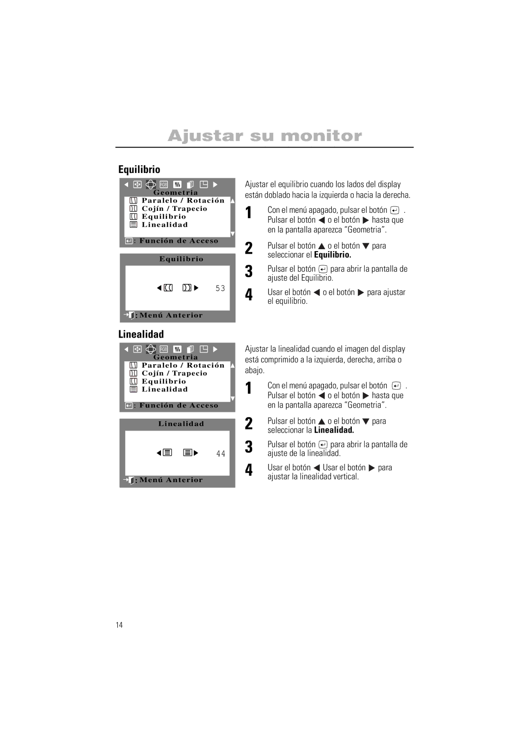 Samsung PG19IS, PG17IS manual Equilibrio, Linealidad 