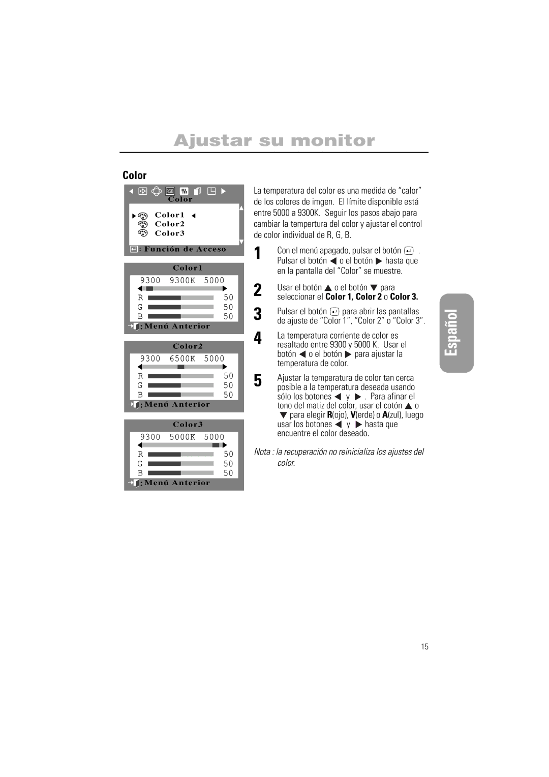 Samsung PG17IS, PG19IS manual Color, 9300 5000K 