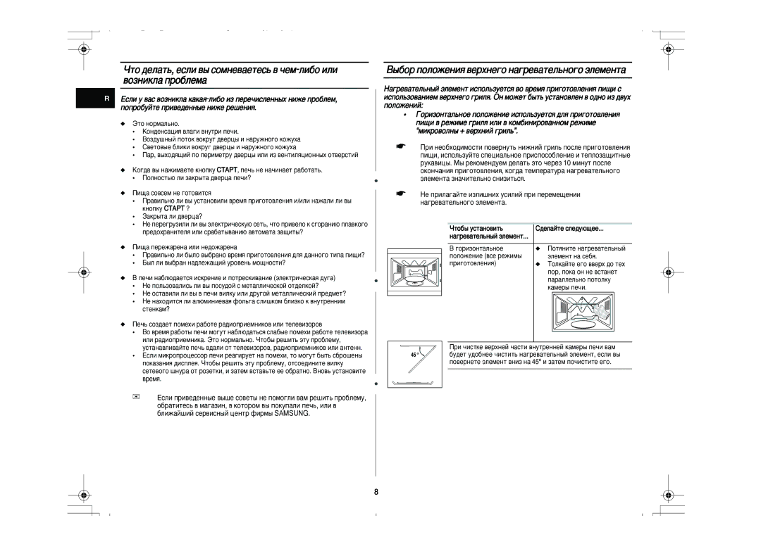 Samsung PG831R-D/BWT manual ˚·Ó ÔÓÎÓÊÂÌËﬂ ‚ÂıÌÂ„Ó Ì‡„Â‚‡ÚÂÎ¸ÌÓ„Ó ˝ÎÂÏÂÌÚ‡, Ôóîóêâìëè, ÏËÍÓ‚ÓÎÌ˚ + ‚ÂıÌËÈ „ËÎ¸ 