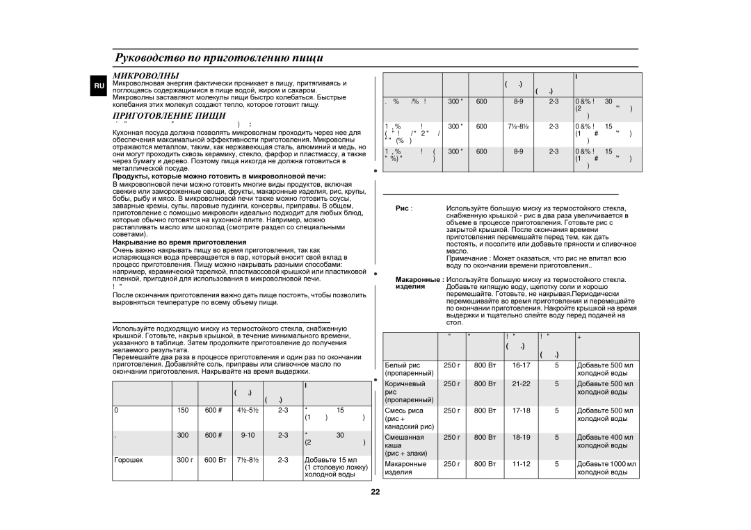 Samsung PG833R/BWT manual Руководство по приготовлению пищи, Микроволны, Приготовление Пищи 