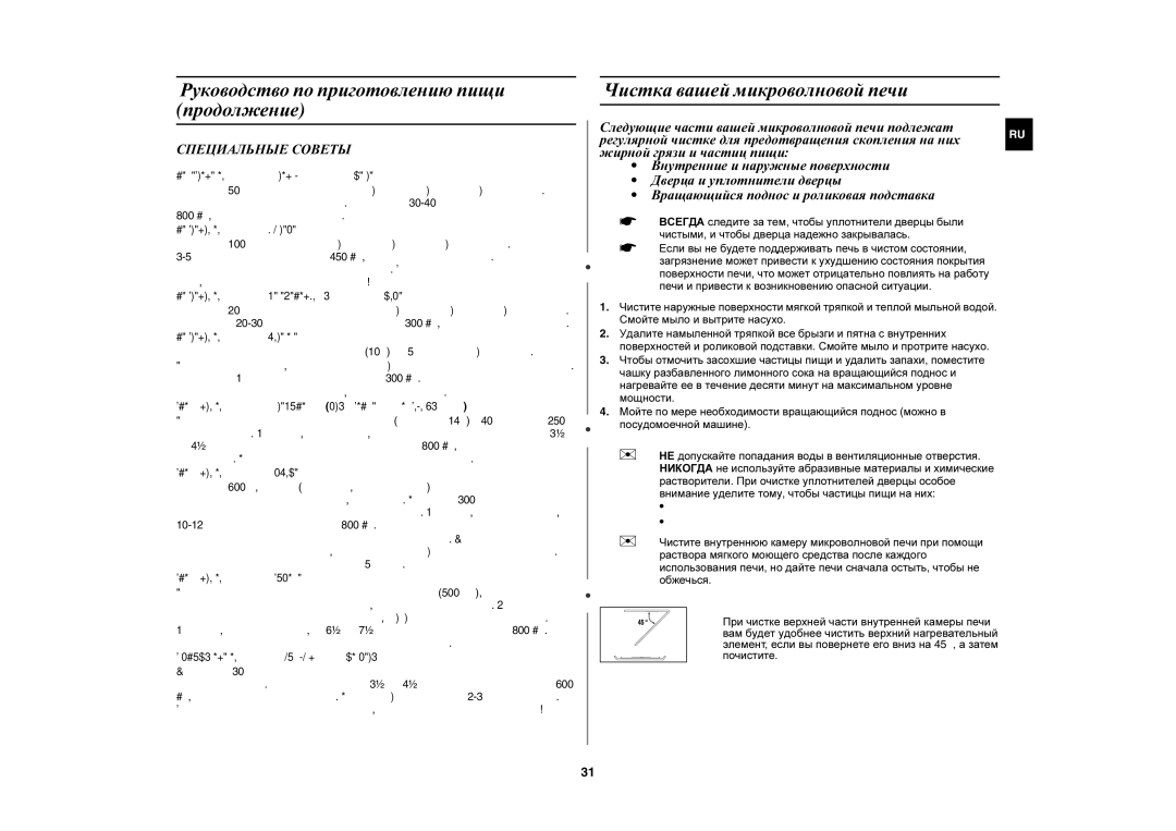 Samsung PG833R/BWT manual Чистка вашей микроволновой печи, Специальные Советы 