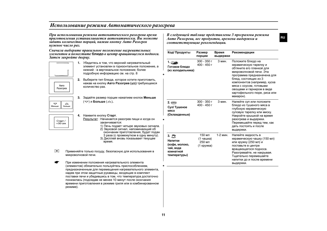 Samsung PG878KSTR/BWT manual Использование режима Автоматического разогрева 