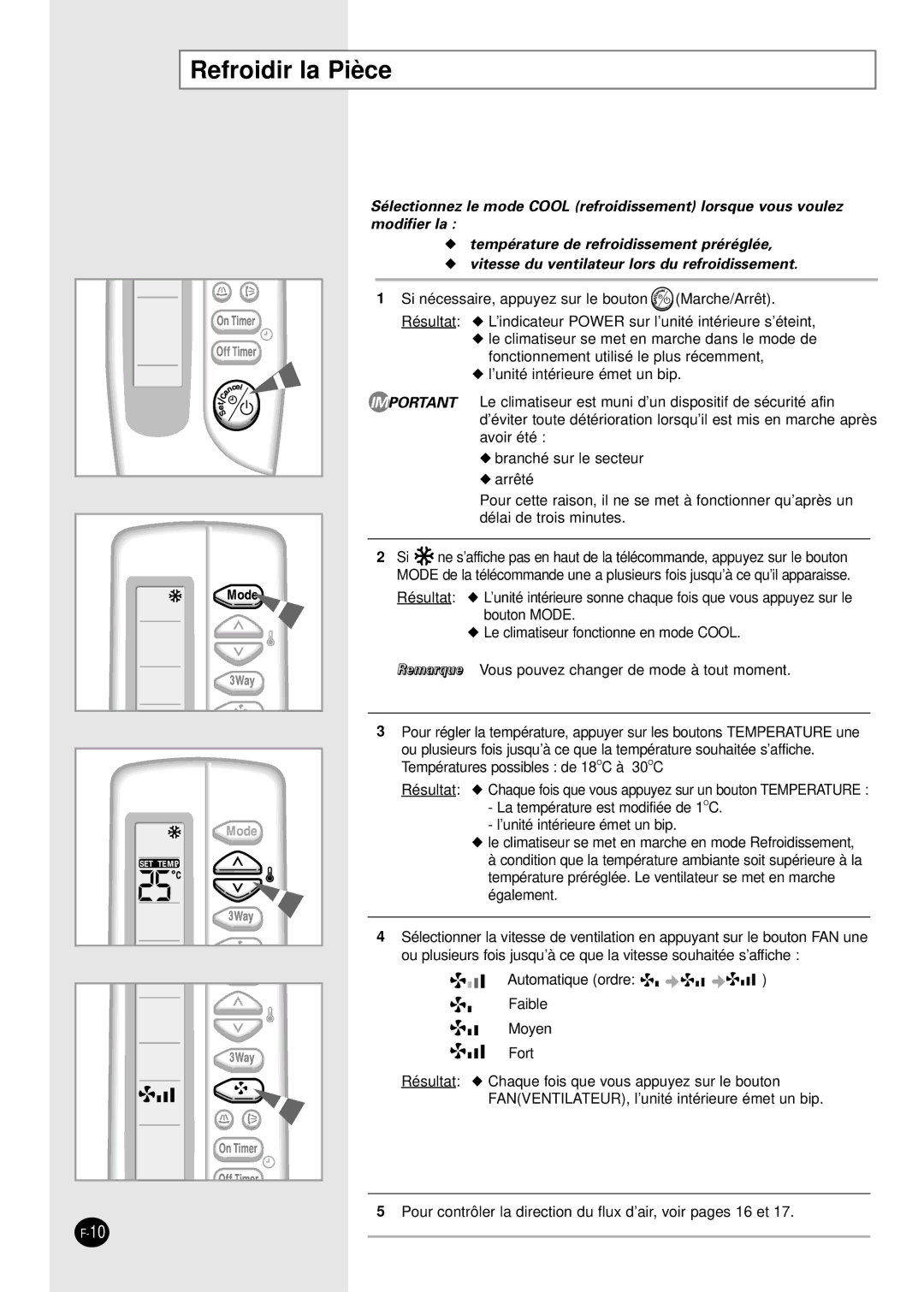 Samsung PH28ZA1 manual Refroidir la Pièce 