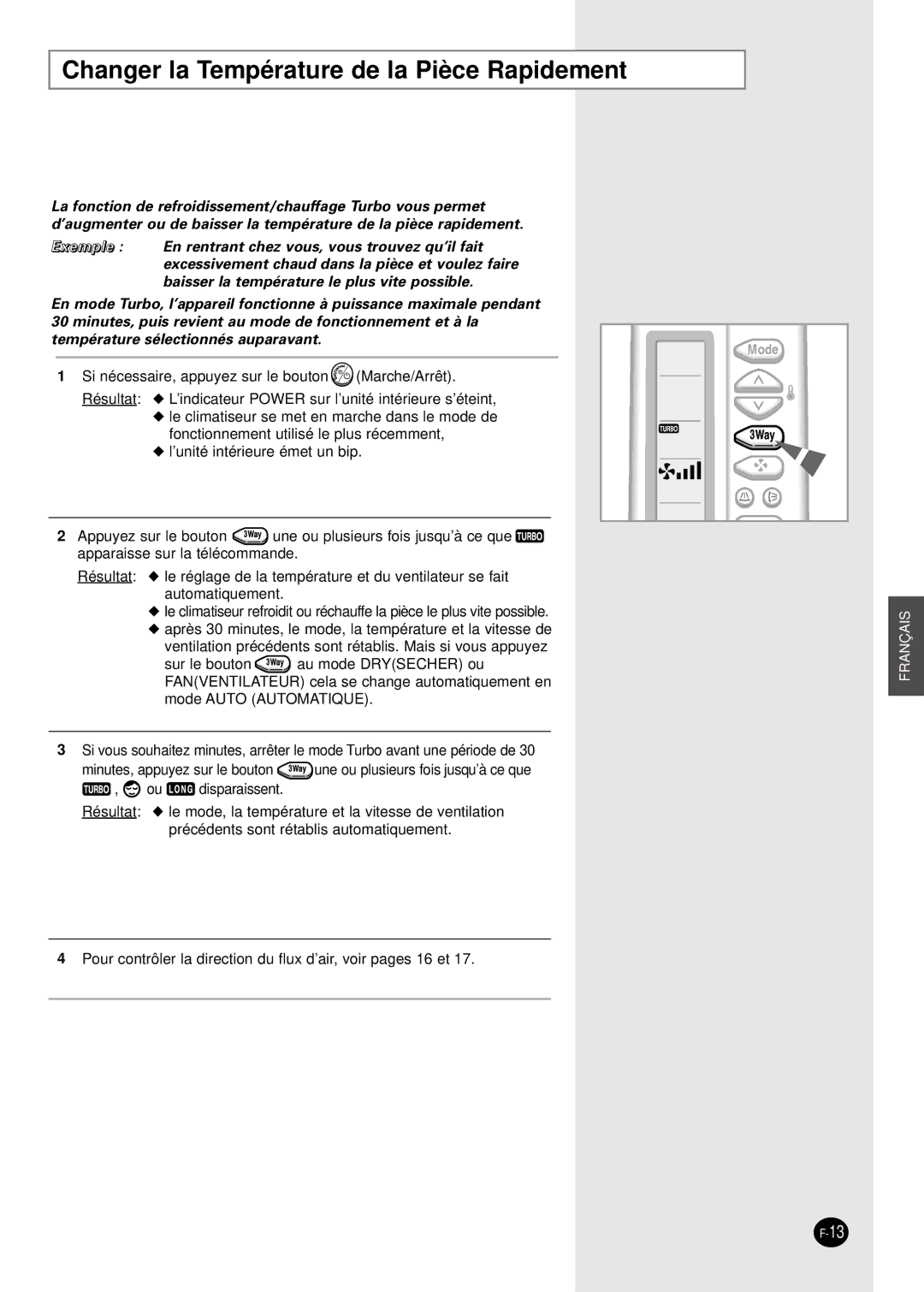 Samsung PH28ZA1 manual Changer la Température de la Pièce Rapidement 