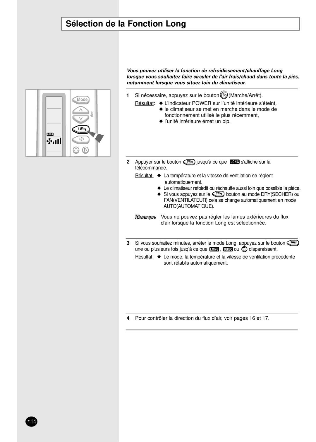 Samsung PH28ZA1 manual Sélection de la Fonction Long, Autoautomatique 