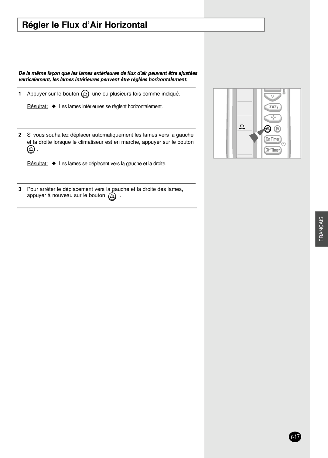 Samsung PH28ZA1 manual Régler le Flux d’Air Horizontal 