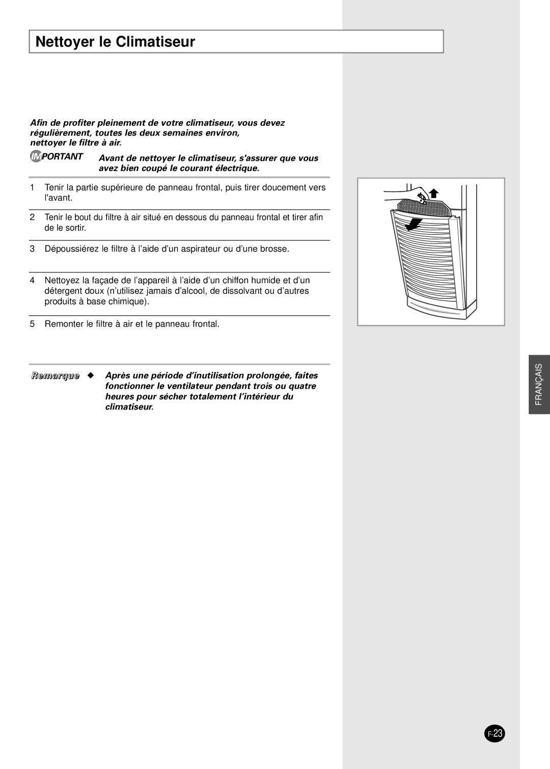 Samsung PH28ZA1 manual Nettoyer le Climatiseur 