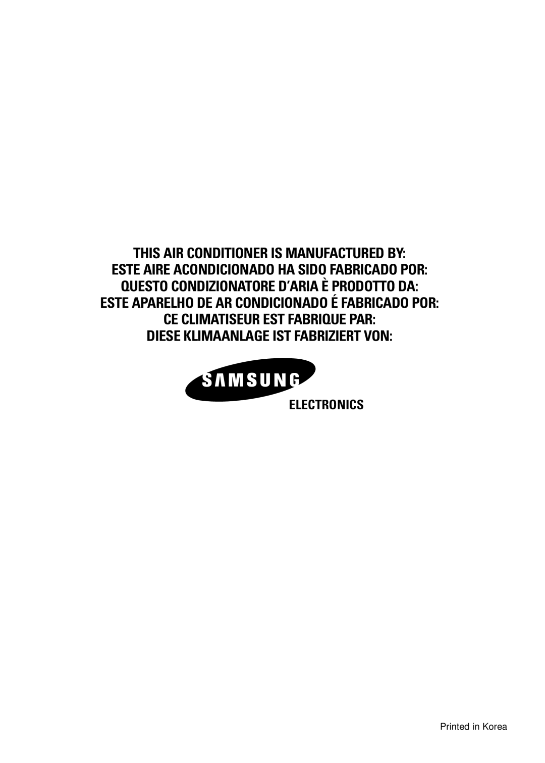 Samsung PH28ZA1 manual This AIR Conditioner is Manufactured by 