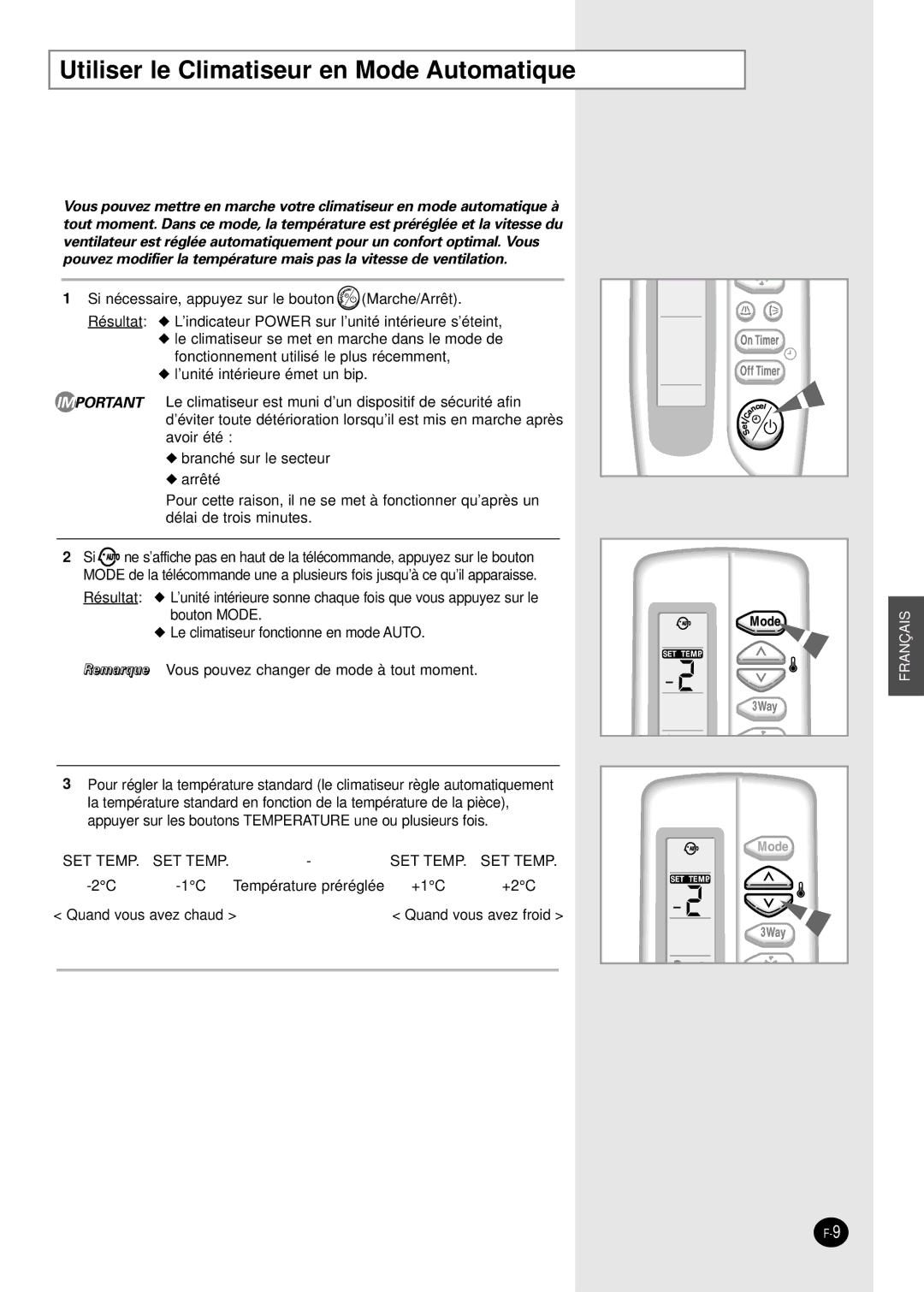 Samsung PH28ZA1 manual Utiliser le Climatiseur en Mode Automatique 