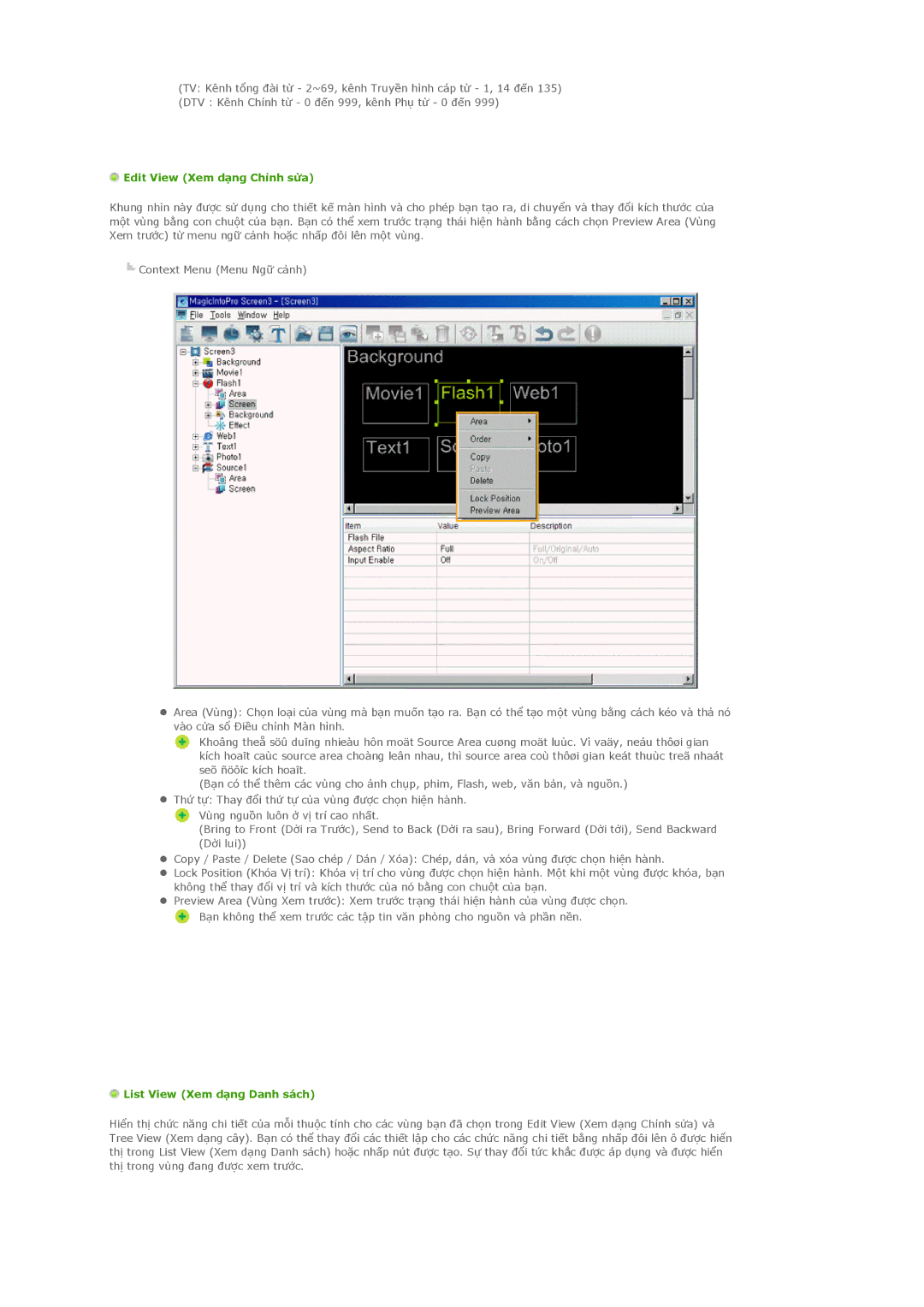 Samsung PH42KLPLBC/XV manual Edit View Xem dạng Chỉnh sửa, List View Xem dạng Danh sách 