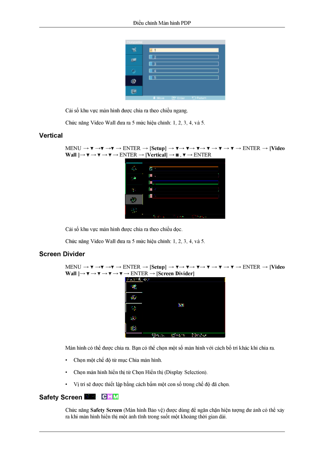 Samsung PH42KLPLBC/XV manual Vertical, Screen Divider, Safety Screen 