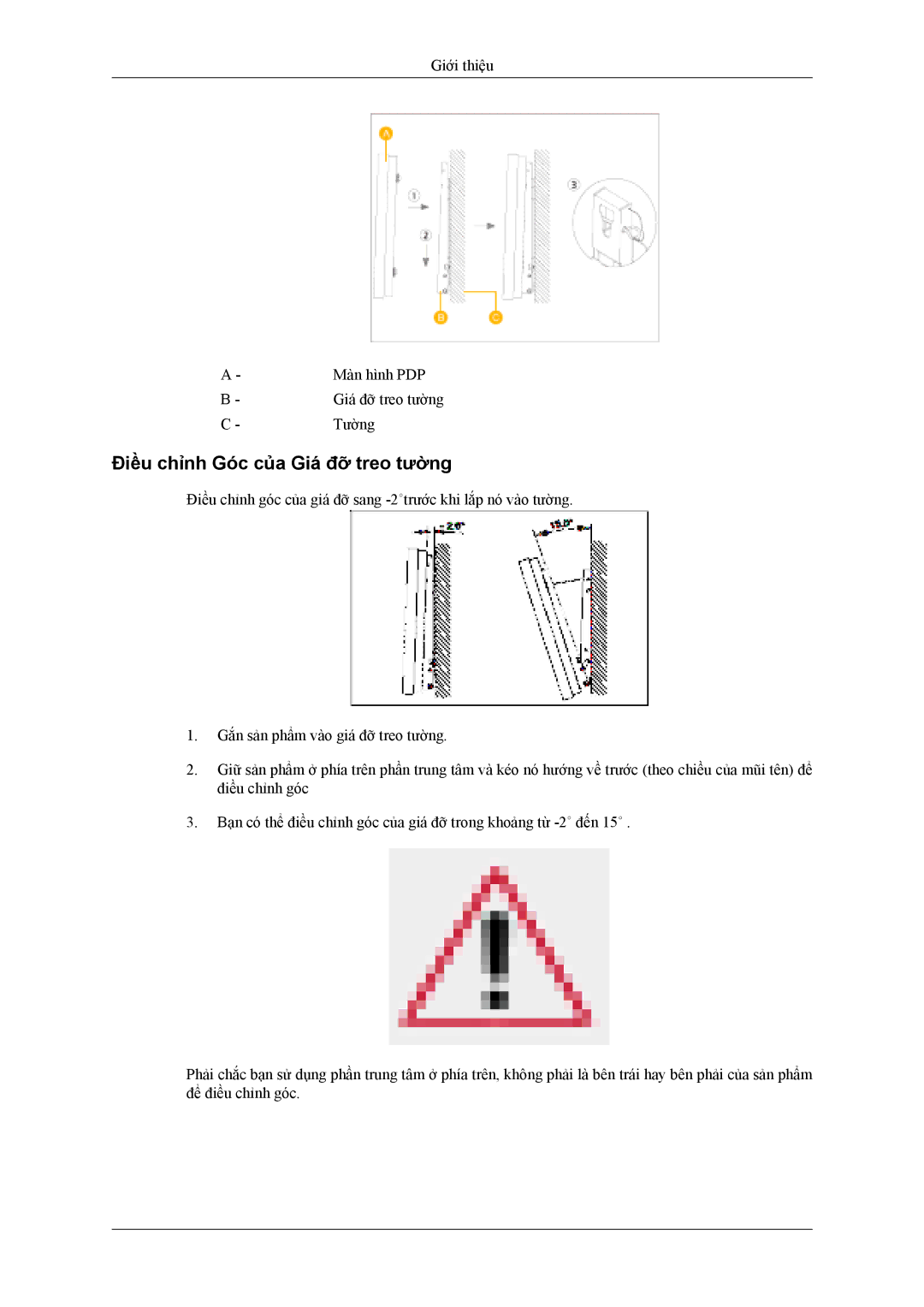 Samsung PH42KLPLBC/XV manual Điều chỉnh Góc của Giá đỡ treo tường 