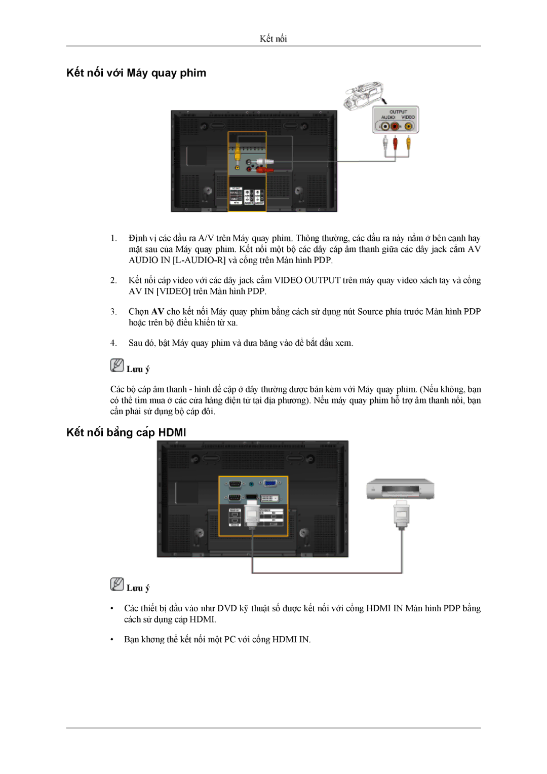 Samsung PH42KLPLBC/XV manual Kết nối với Máy quay phim, Kết nối bằng cáp Hdmi 