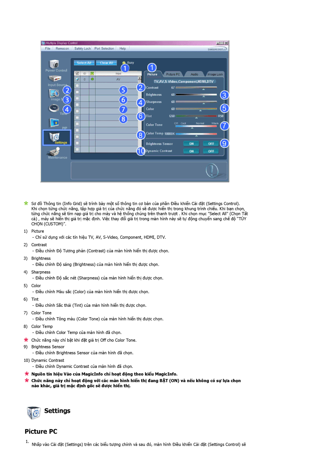 Samsung PH42KLPLBC/XV manual Settings Picture PC 