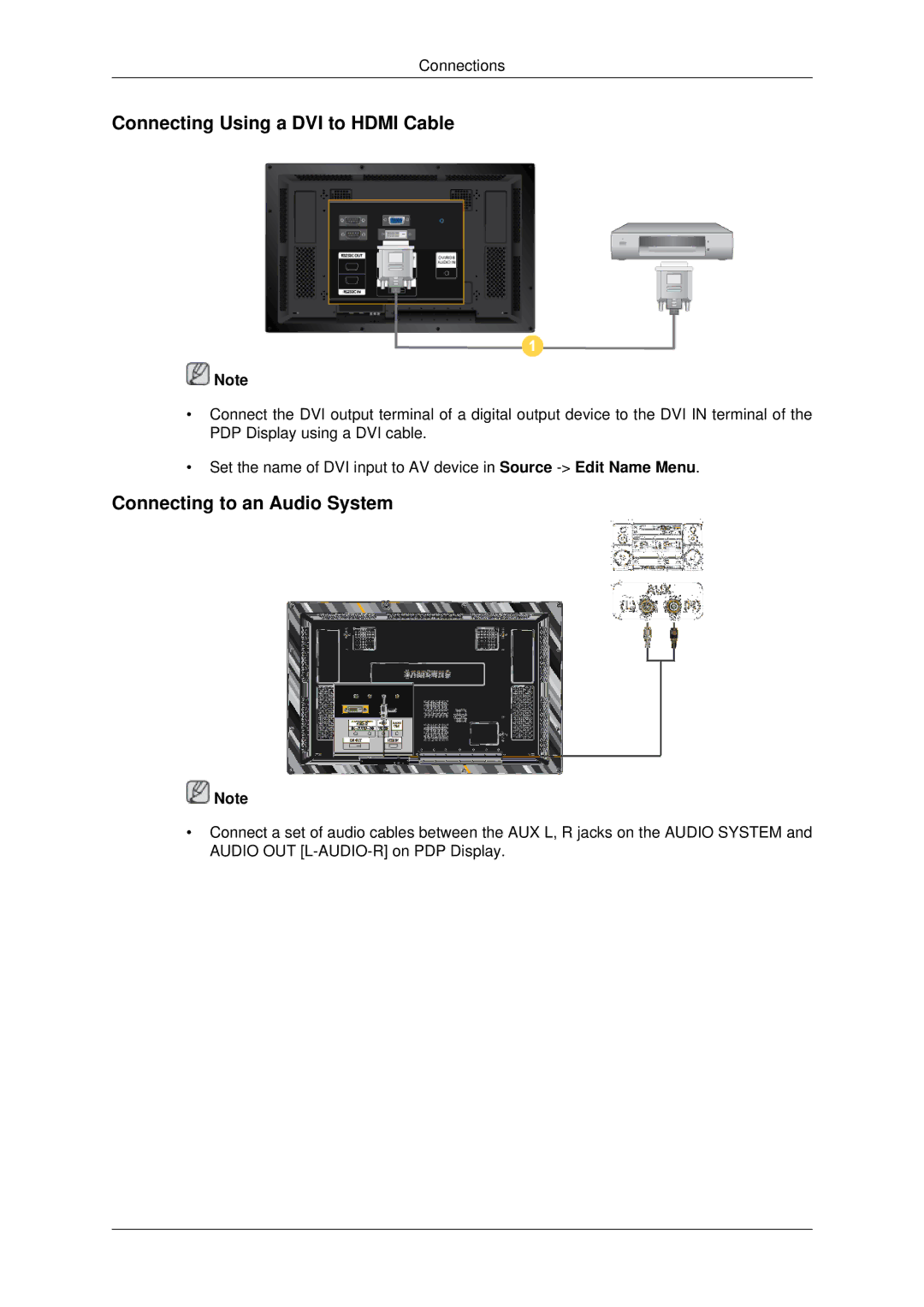 Samsung PH42KPPLBC/XV, PH42KPPLBC/EN, PH42KPPLBC/XY Connecting Using a DVI to Hdmi Cable, Connecting to an Audio System 