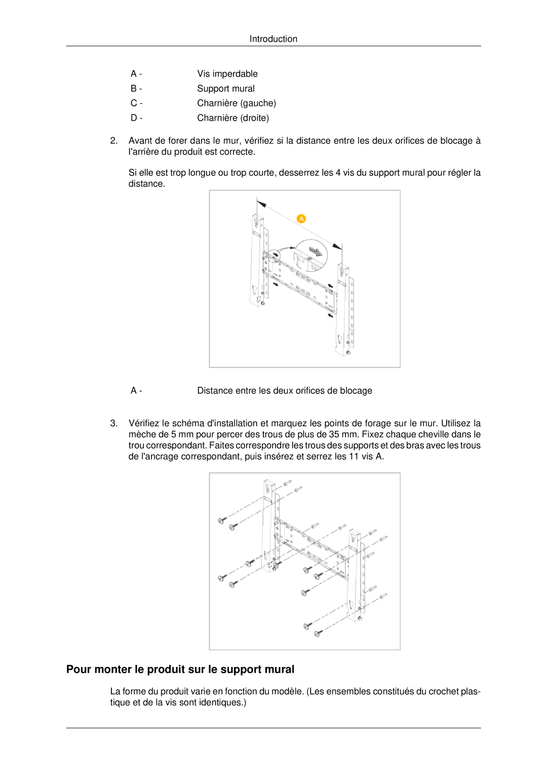 Samsung PH42KPPLBC/EN manual Pour monter le produit sur le support mural 