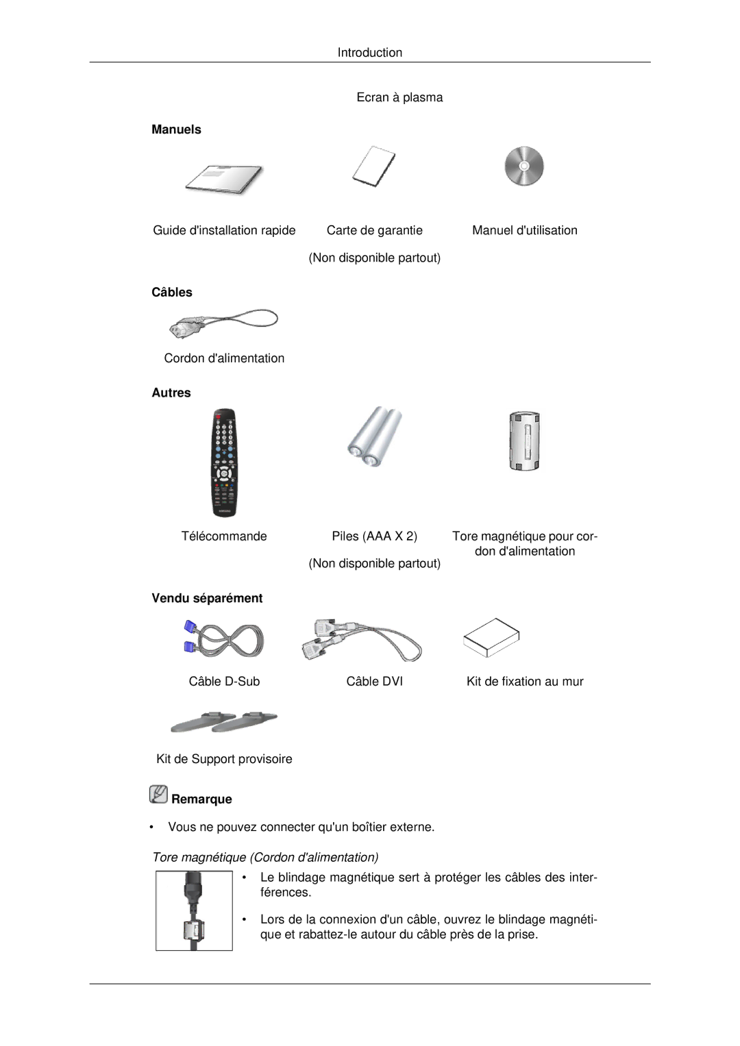 Samsung PH42KPPLBC/EN manual Manuels, Câbles, Autres, Vendu séparément 