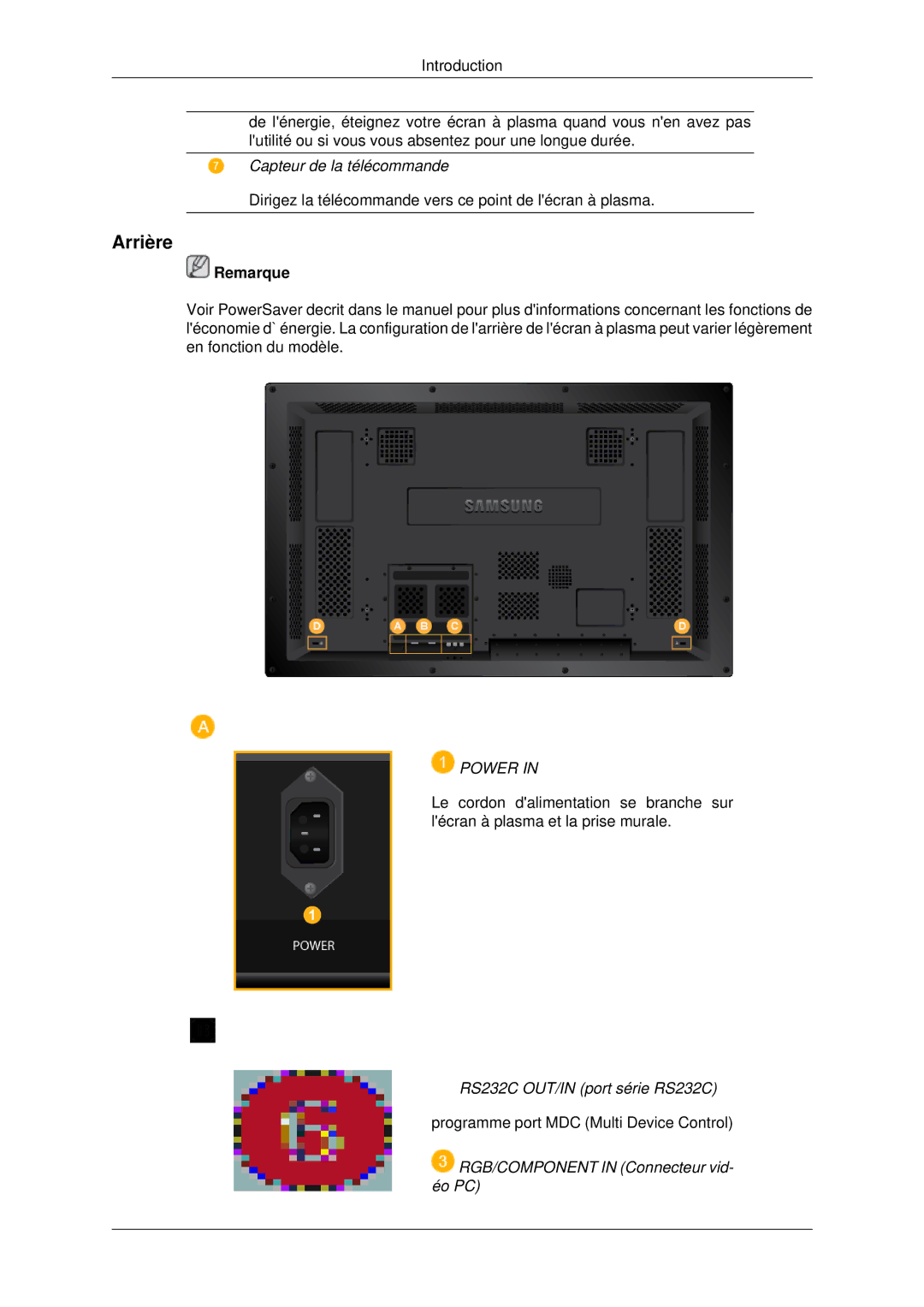 Samsung PH42KPPLBC/EN manual Arrière, Power 