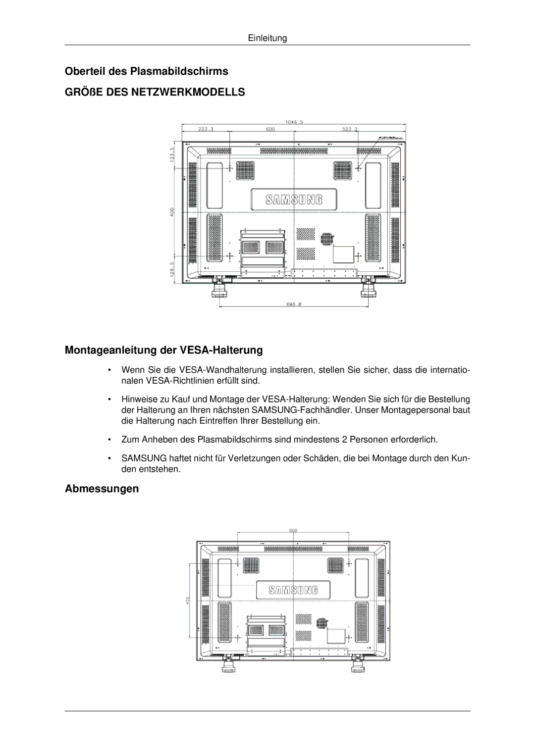 Samsung PH42KPPLBC/EN manual Abmessungen 