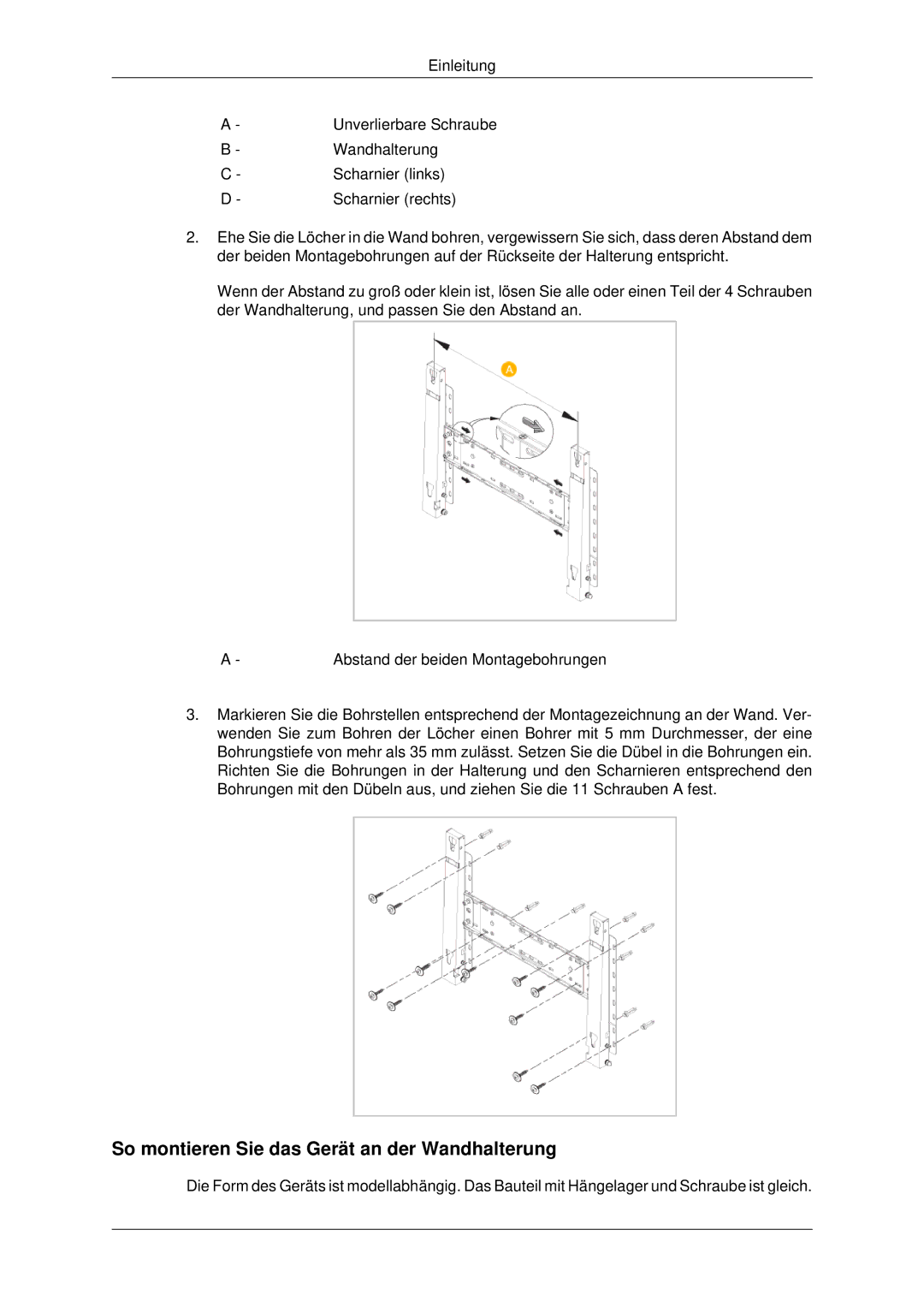 Samsung PH42KPPLBC/EN manual So montieren Sie das Gerät an der Wandhalterung 