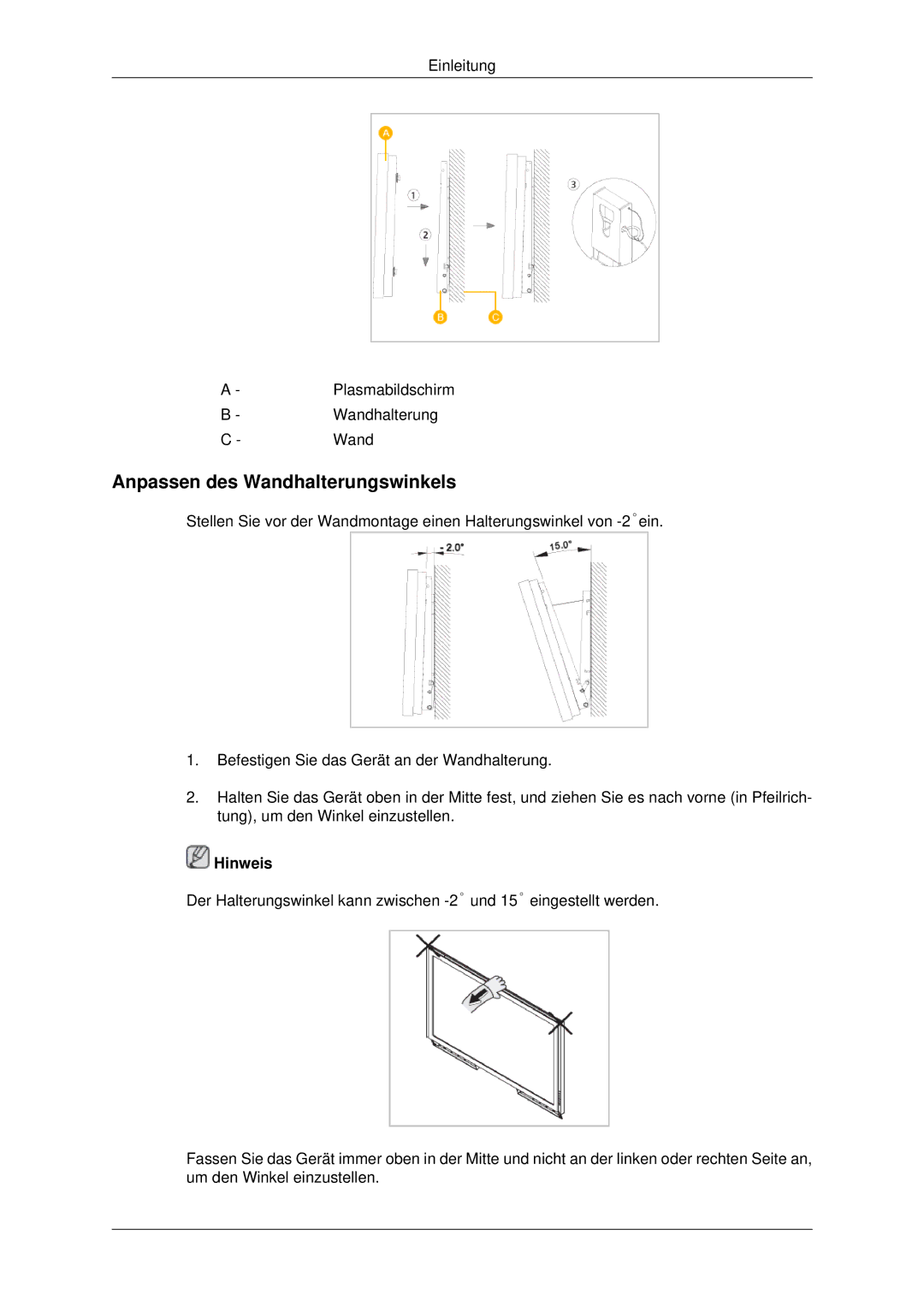 Samsung PH42KPPLBC/EN manual Anpassen des Wandhalterungswinkels 