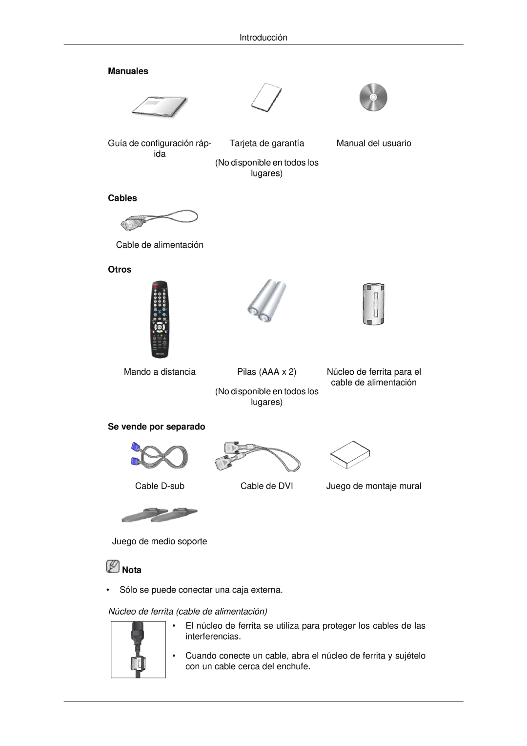 Samsung PH42KPPLBC/EN manual Manuales, Cables, Otros, Se vende por separado 